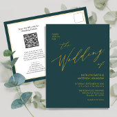 Groene QR-code in één Gold Script Weddenschap Uitnodiging Briefkaart