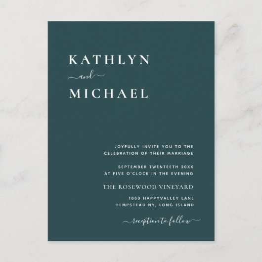 Groene QR-code in één modern minimalistisch huweli Uitnodiging Briefkaart (Voorkant)