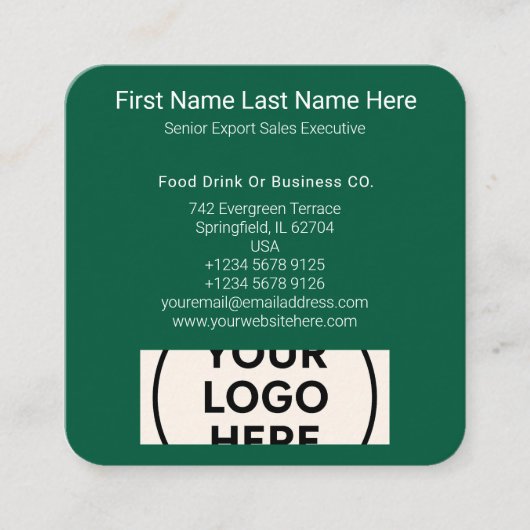 Groene QR-code Logo Square Professional Modern Eco Vierkante Visitekaartje (Voorkant)