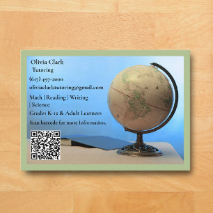 Groene QR-code tutor leraar wereldbol boek klaslok Visitekaartje