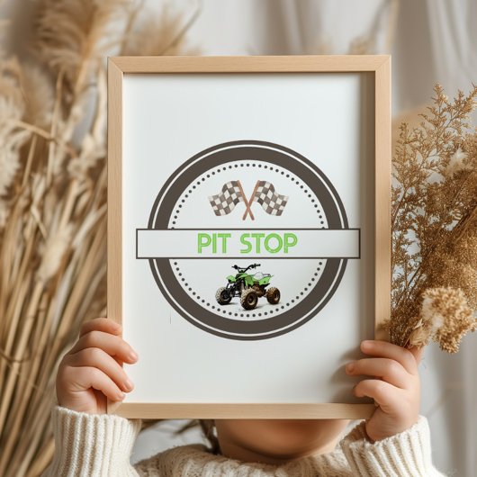 Groene Quad Bike Pit Stop Verjaardagsteken Poster