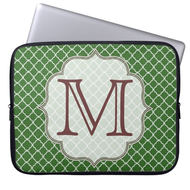 Groene Quarterfoil Latti Monogram 15-inch laptop H Laptop Sleeve (Voorkant)