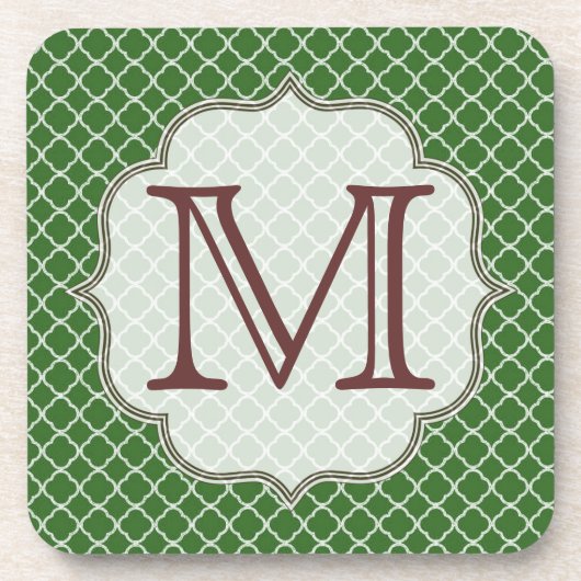 Groene Quarterfoil Latti Monogram Drink Onderzette Bier Onderzetter (Voorkant)