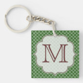 Groene Quarterfoil Latti Monogram Initiaal Sleutel Sleutelhanger (Voorkant)