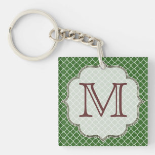 Groene Quarterfoil Latti Monogram Initiaal Sleutel Sleutelhanger