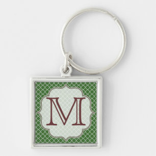 Groene Quarterfoil Latti Monogram Initiaal Sleutel Sleutelhanger