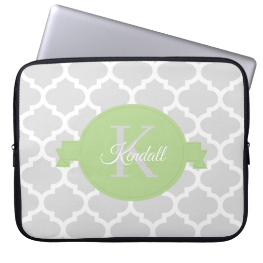 Groene Quatrefoil-laptophoes op maat Laptop Sleeve (Voorkant)