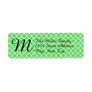 Groene Quatrefoil Monogram - Retouradreslabels Etiket