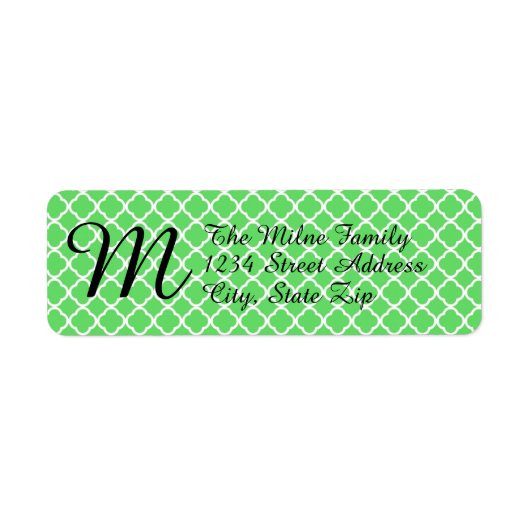 Groene Quatrefoil Monogram - Retouradreslabels Etiket (Voorkant)