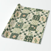 Groene Quilt Patchwork Antieke Plaid Geometrisch Cadeaupapier (Uitgerold)