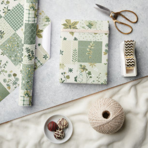 Groene Quilt Patchwork Antieke Plaid Geometrisch Cadeaupapier