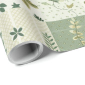 Groene Quilt Patchwork Antieke Plaid Geometrisch Cadeaupapier (Rol Hoek)