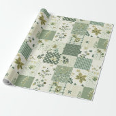 Groene Quilt Patchwork Antieke Plaid Geometrisch Cadeaupapier (Uitgerold)