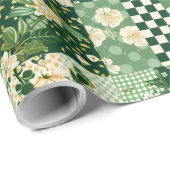 Groene Quilt Patchwork Antieke Plaid Geometrisch Cadeaupapier (Rol Hoek)