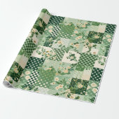 Groene Quilt Patchwork Antieke Plaid Geometrisch Cadeaupapier (Uitgerold)