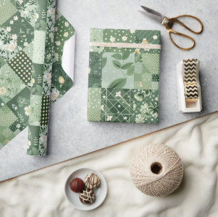 Groene Quilt Patchwork Antieke Plaid Geometrisch Cadeaupapier