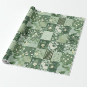Groene Quilt Patchwork Antieke Plaid Geometrisch Cadeaupapier (Uitgerold)