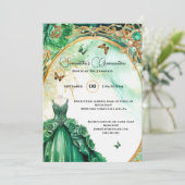 Groene Quinceañera pioenroos baljurk bloemen elega Kaart (Staand voorkant)