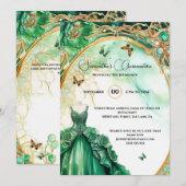 Groene Quinceañera pioenroos baljurk bloemen elega Kaart (Voorkant / Achterkant)