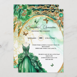 Groene Quinceañera pioenroos baljurk bloemen elega Kaart