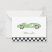 Groene race auto verjaardag notitiekaartje (Voorkant)