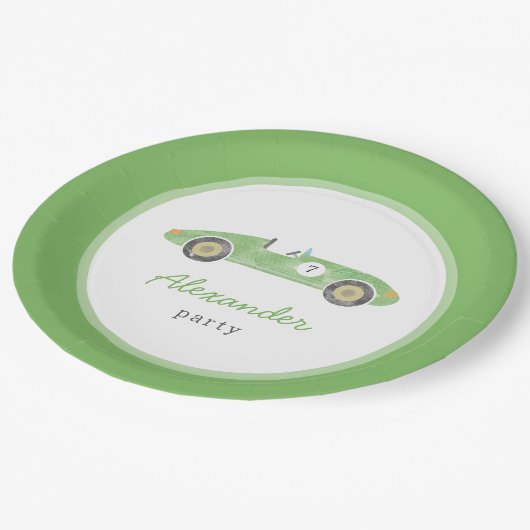 Groene race auto verjaardag papieren bordje (Gekanteld)