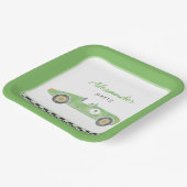 Groene race auto verjaardag papieren bordje (Gebogen)