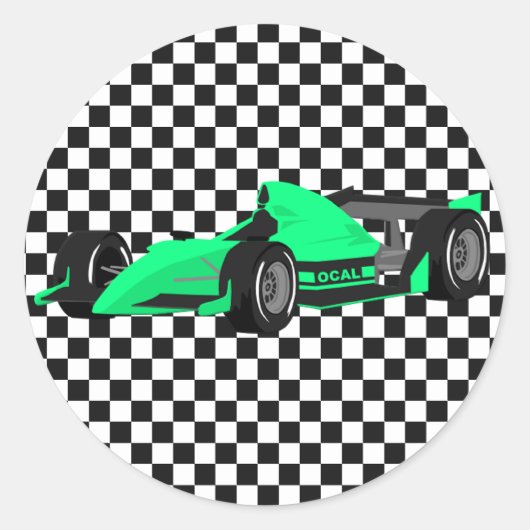 Groene Race Auto Verjaardag Sticker (Voorkant)