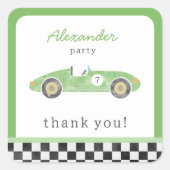 Groene race auto verjaardag vierkante sticker (Voorkant)
