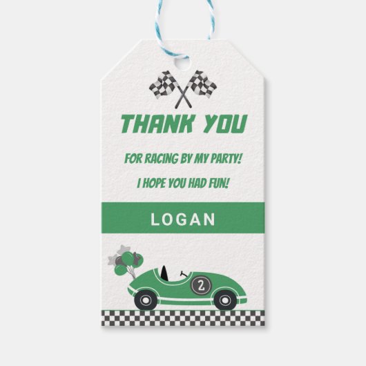 Groene Race Auto Verjaardagsfeest Dank u Cadeau La Cadeaulabel (Voorkant)