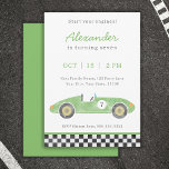 Groene race auto verjaardagsuitnodiging aankondiging<br><div class="desc">Groene waterverf  raceauto</div>