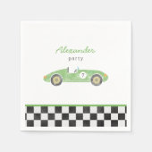 Groene race auto verjaardagsuitnodiging servet (Voorkant)