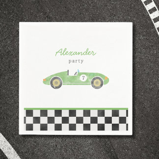 Groene race auto verjaardagsuitnodiging servet