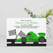 Groene Race Car Boys Birthday Uitnodiging (Staand voorkant)