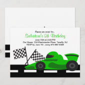 Groene Race Car Boys Birthday Uitnodiging (Voorkant / Achterkant)