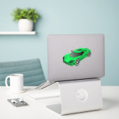 Groene Race Car Contour Sticker (Laptop op bureau)