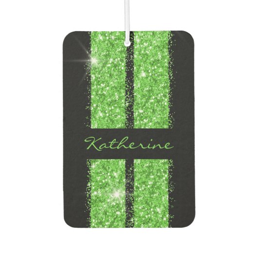 Groene Race Stripe Sparkle Glitter Personated Car Luchtverfrisser (Voorkant)