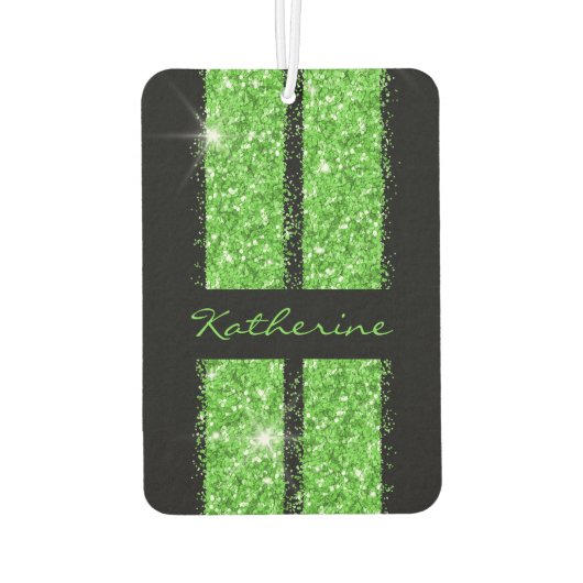 Groene Race Stripe Sparkle Glitter Personated Car Luchtverfrisser (Achterkant)