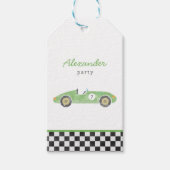 Groene  raceauto cadeaulabel (Voorkant)