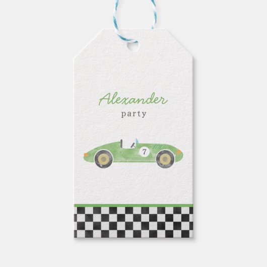Groene  raceauto cadeaulabel (Voorkant)