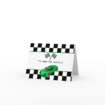 Groene raceauto | Verjaardagsfeestje bedankkaart