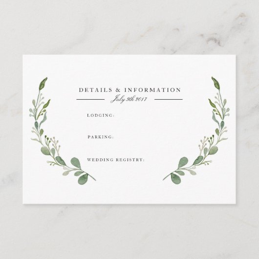 Groene Rank | Watercolor Informatiekaart Informatiekaartje (Voorkant)