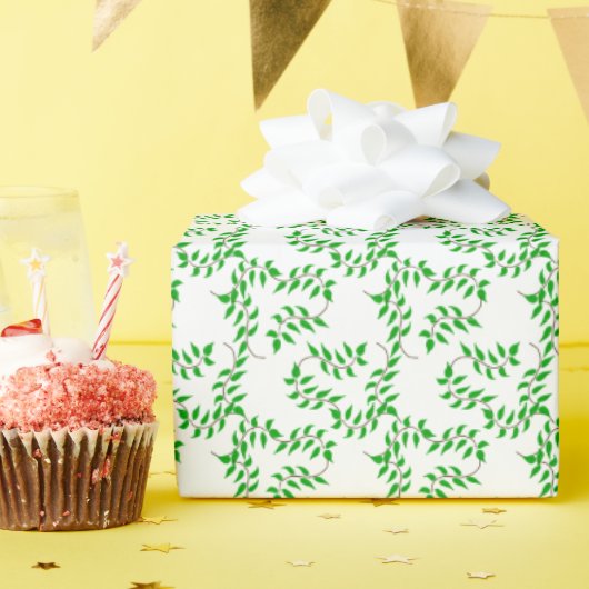 Groene ranken op wit cadeaupapier (Verjaardagsfeest)