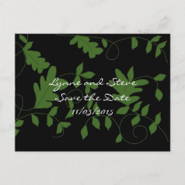 Groene ranken op Zwarte Save the Date Aankondigingskaart