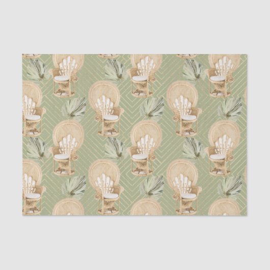 Groene Rattan Stoel en Palm Leaf Tissuepapier (Voorkant)