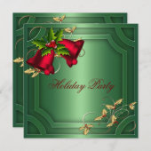 Groene Red Bells Corporate Holiday Party Kaart (Voorkant / Achterkant)