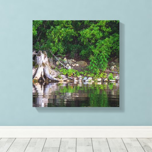 Groene reflecties canvas afdruk (Insitu (Houten vloer))