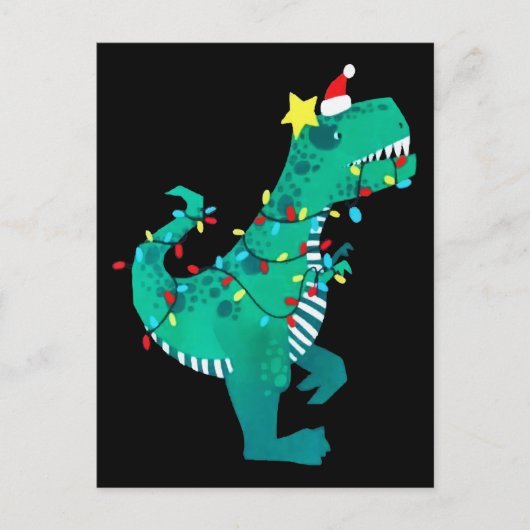 Groene Regenboog Dinosaurus Brul Kerst Winter Briefkaart (Voorkant)