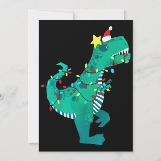 Groene Regenboog Dinosaurus Brul Kerst Winter Feestdagenkaart (Voorkant)