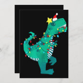 Groene Regenboog Dinosaurus Brul Kerst Winter Feestdagenkaart (Voorkant / Achterkant)